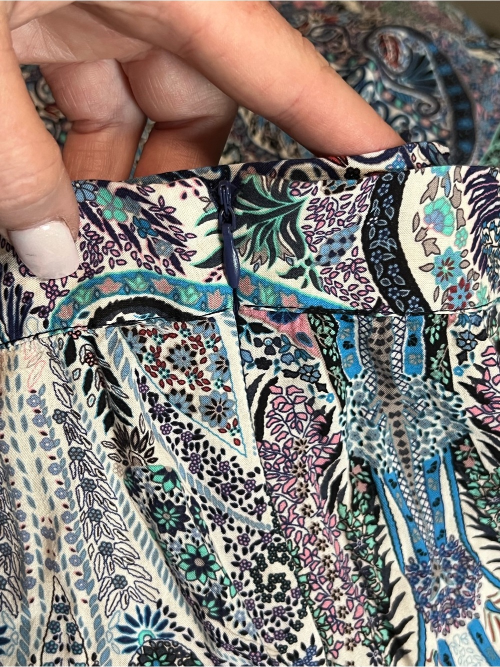 T Tahari Boho Multicolor Paisley Tiered Maxi Skirt in Blue, Teal and Pink - Picture 5 of 9